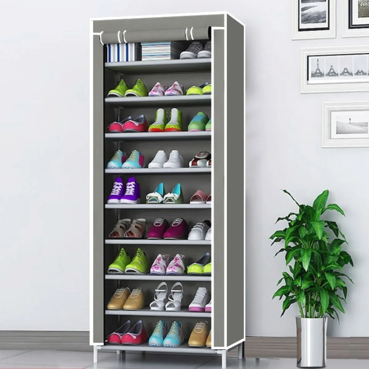 CRUSEC - Zapatero Gris Organizador De Zapatos 9 Pisos Con Funda