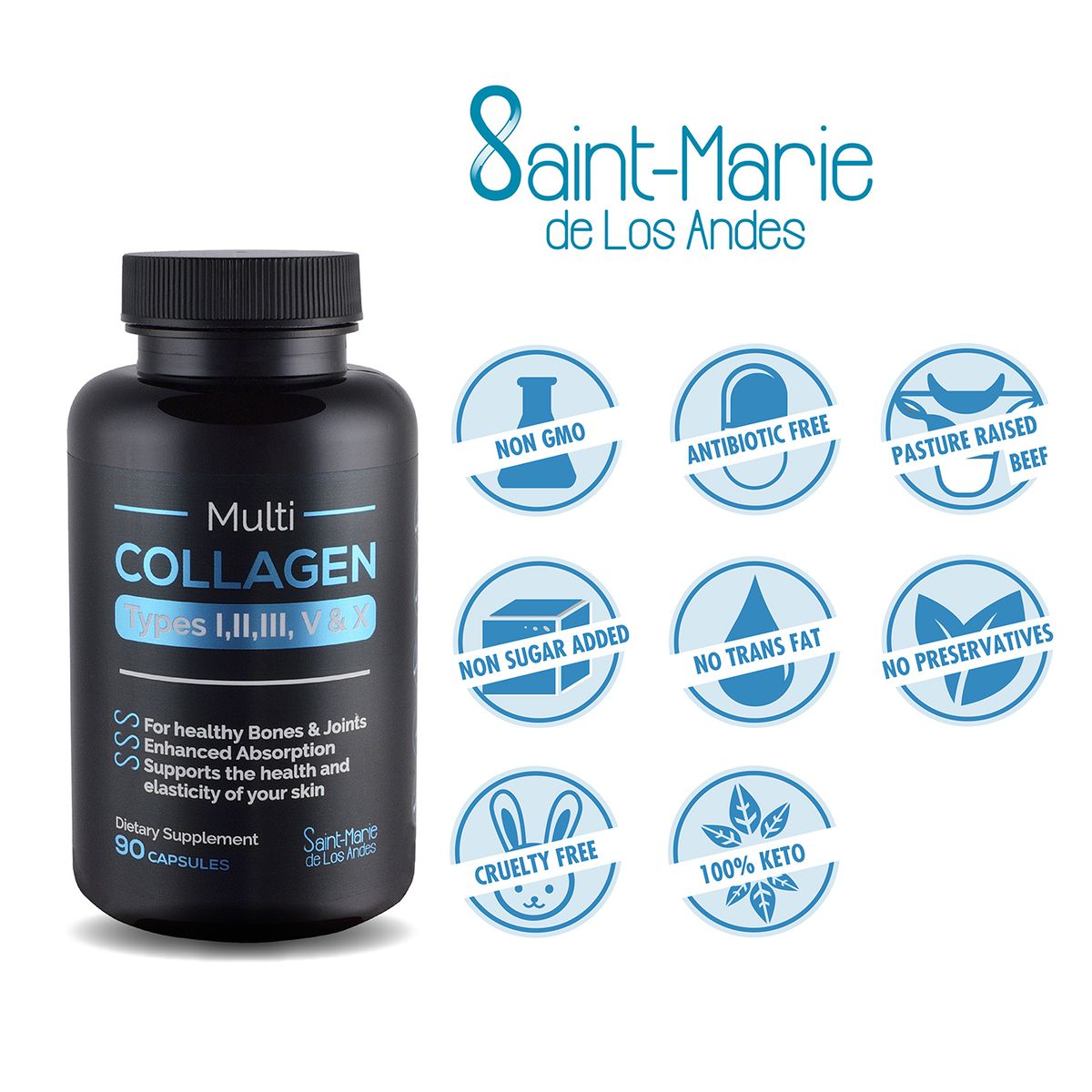 SAINT MARIE DE LOS ANDES - Cápsulas de colágeno Tipos I II III V X