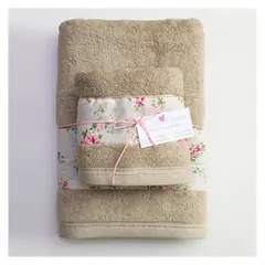 COCHO COCHO - Juego Toalla 2 Piezas Algodón Beige Shabby Chic