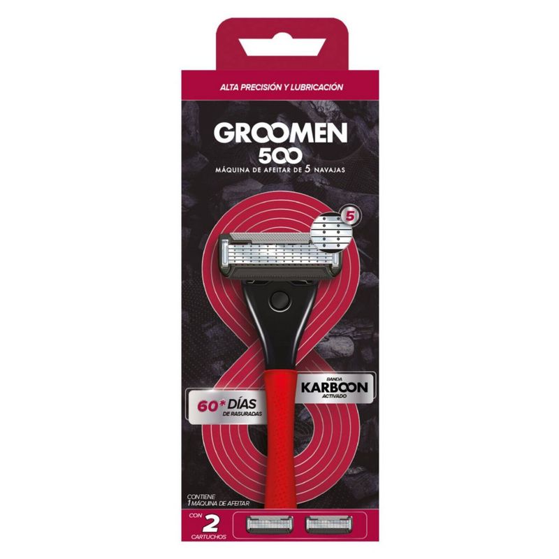 GROOMEN - Máquina Afeitar Groomen 500 más 2 Cartuchos 5 Navajas