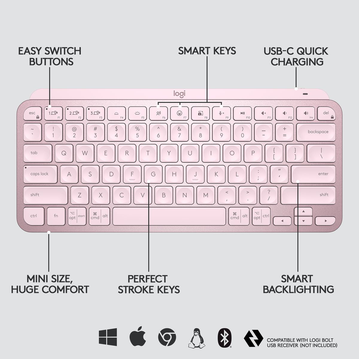 LOGITECH - Teclado Logitech Mx Keys Mini Rose