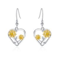 Aros pendientes girasol plata 925 joya mujer
