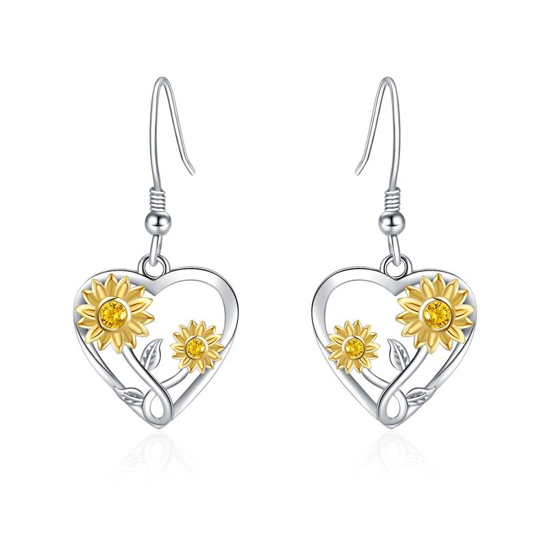 GENERICO - Aros pendientes girasol plata 925 joya mujer