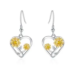 GENERICO - Aros pendientes girasol plata 925 joya mujer