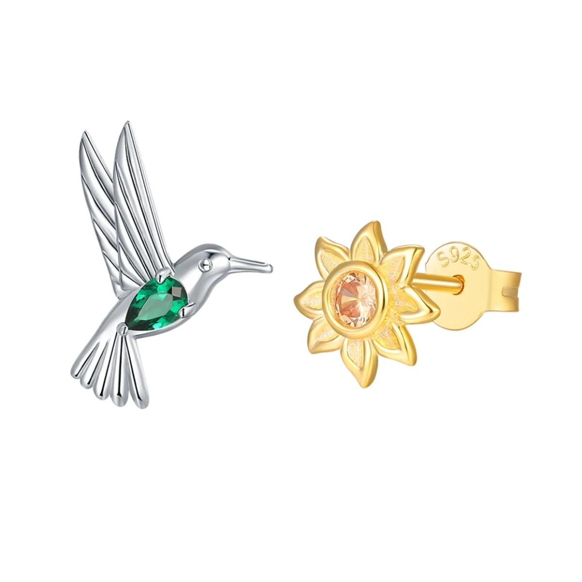 GENERICO - Aros colibrí y girasol plata 925