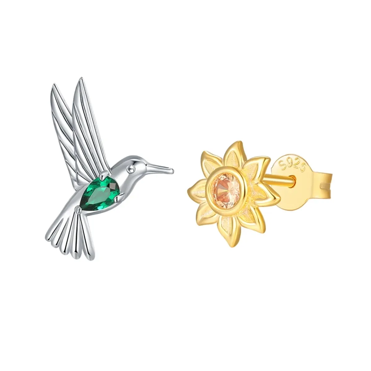 GENERICO - Aros colibrí y girasol plata 925