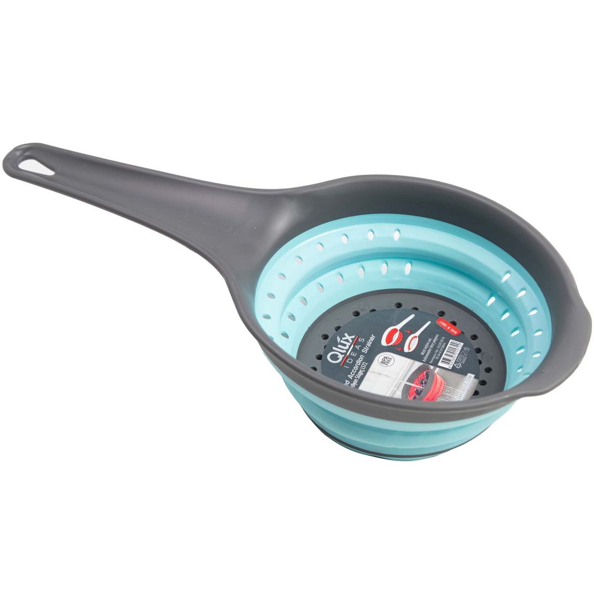 QLUX - COLADOR DE PLASTICO CON MANGO REDONDO CELESTE