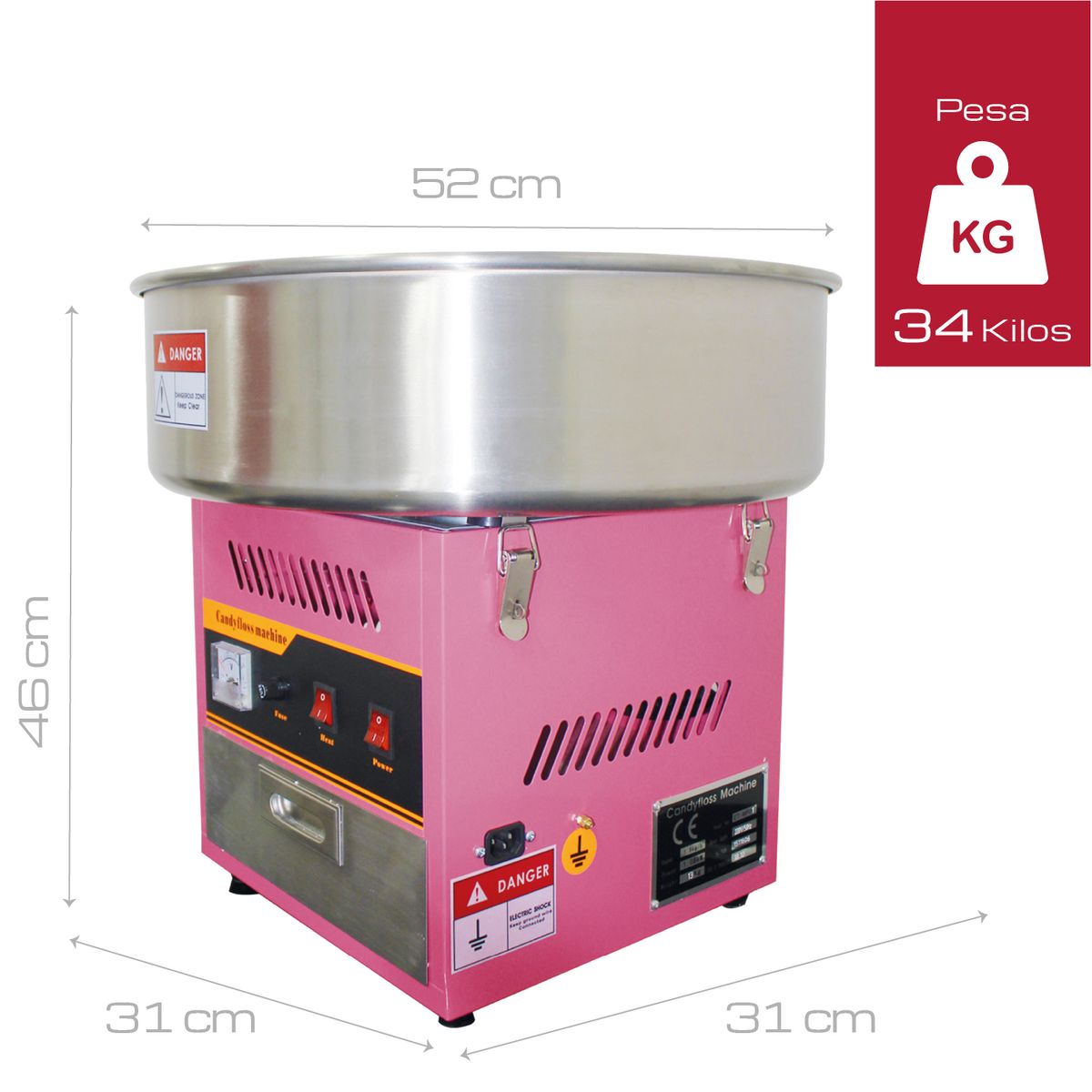 B FRESH - Máquina de algodón de azúcar Rosa profesional grande Bfresh