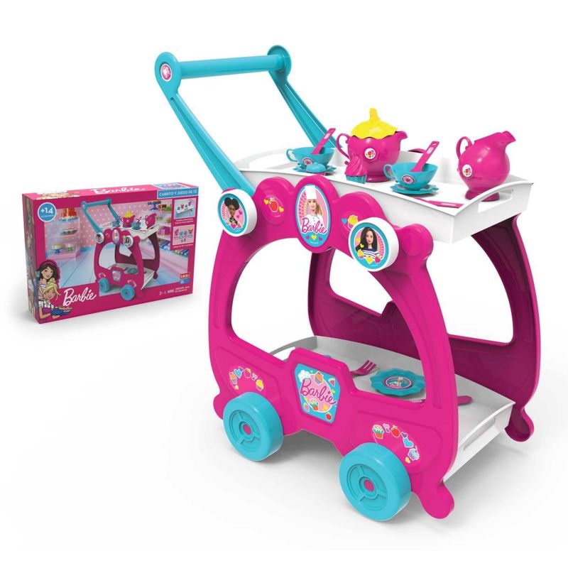 BARBIE - CARRO CON SET DE TE DE 18 PIEZAS CON BANDEJA REMOVIBLE BARBIE