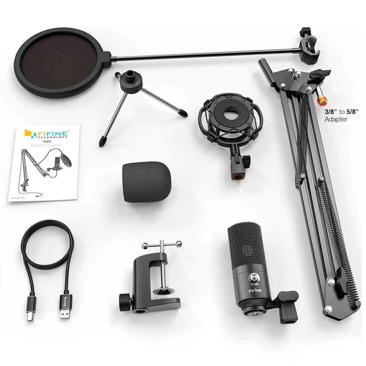 FIFINE - Kit Microfono Grabacion Streaming Fifine T669B