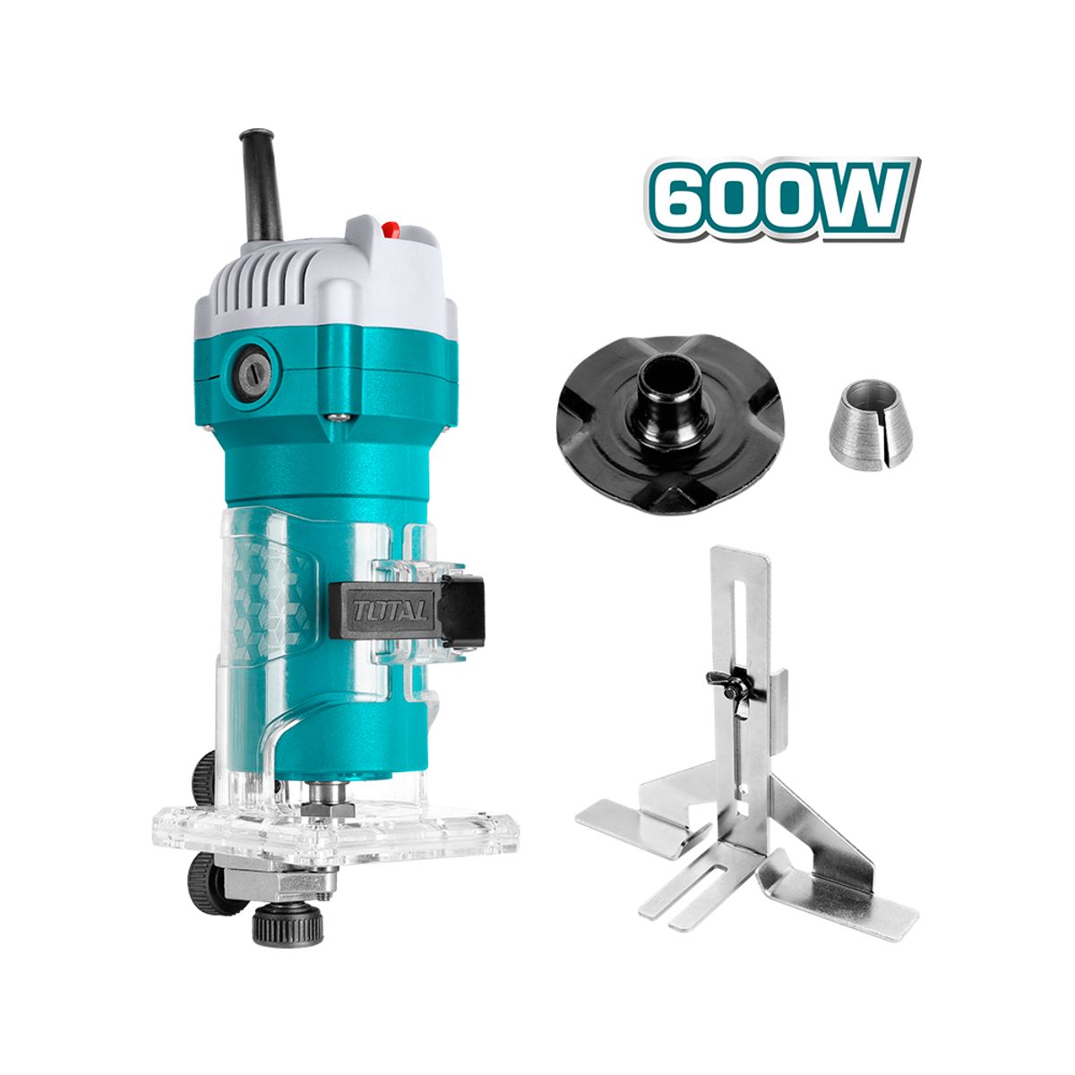 TOTAL TOOLS - Fresadora de Cantos Industrial 600w + Guías + Juego de Carbones TOTAL