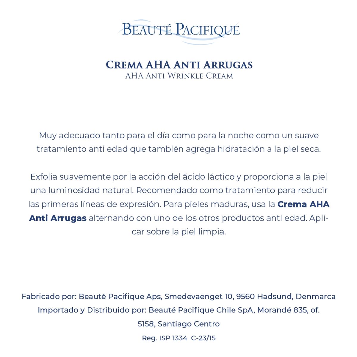BEAUTE PACIFIQUE - Crema Facial AHA anti arrugas - AHA Anti Wrinkle Creme 50 ml