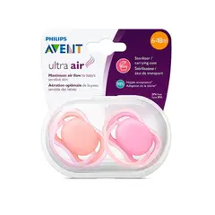 AVENT - 2 Chupetes Ultra Air lisos 6-18 meses Pink