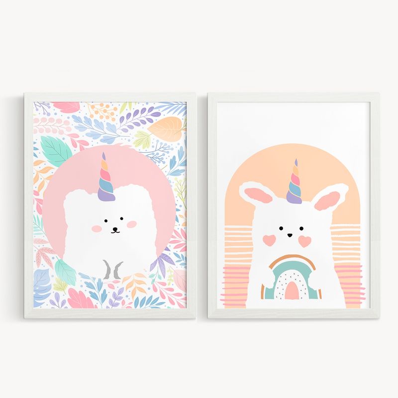 DECORACION PAJARITO - Cuadros deco infantil perrito y conejo unicornio