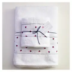 COCHO COCHO - Set 2 Toallas 100% Algodón 550 grs. Blanca Barquitos Rojos