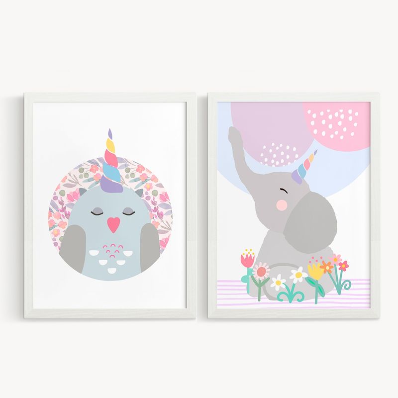 DECORACION PAJARITO - Cuadros deco infantil búho y elefante unicornio