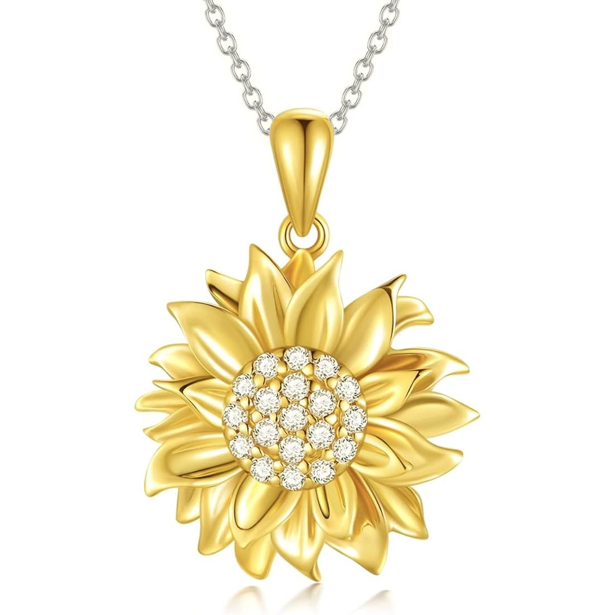 GENERICO - Collar girasol plata 925 baño oro joyas mujer
