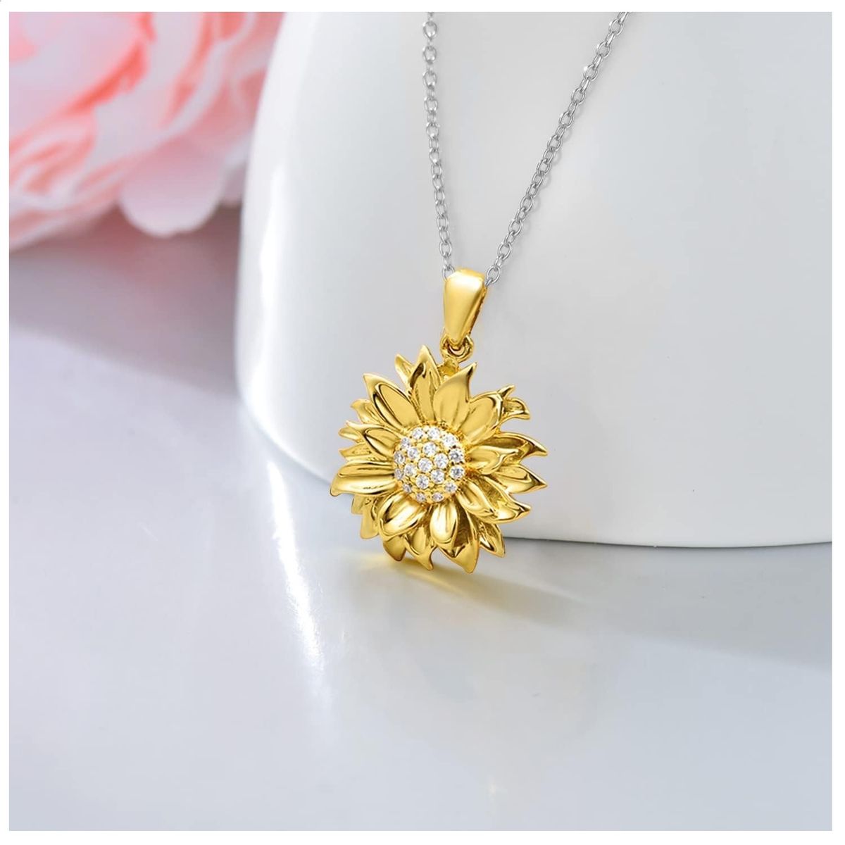 GENERICO - Collar girasol plata 925 baño oro joyas mujer