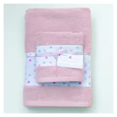 COCHO COCHO - Juego Toalla 2 Piezas Algodón Palo Rosa Lunares Rosados
