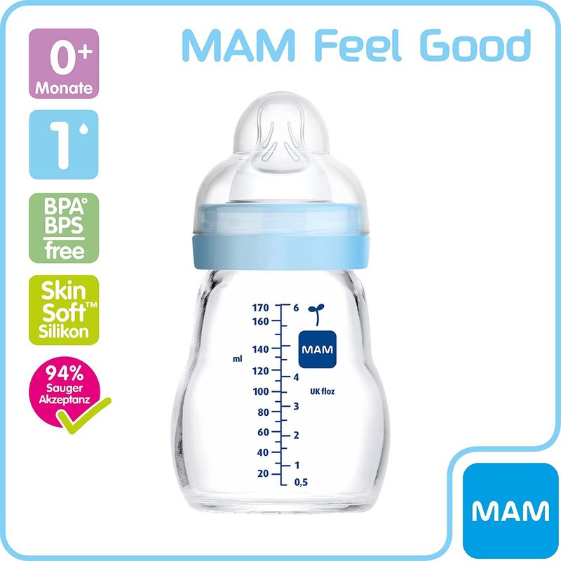 MAM - Mamadera de Vidrio MAM Feel Good 170ml Celeste
