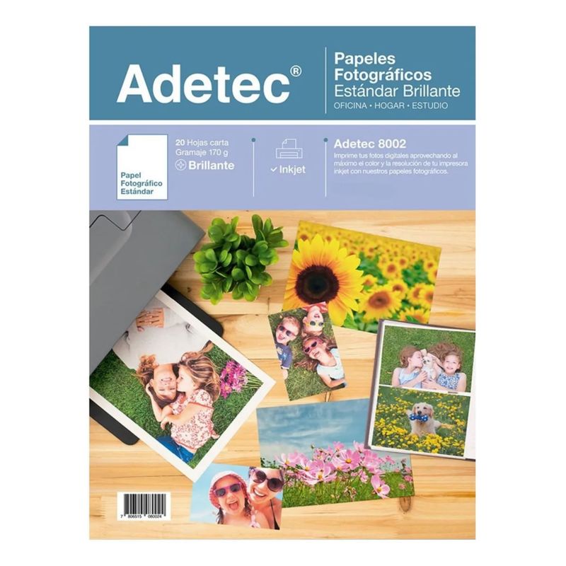 ADETEC - Papel Fotográfico Inkjet Glossy Carta 170 g X 20 Hojas 8002