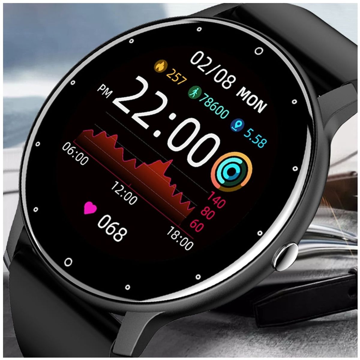 STARTECHOFFICE - Reloj Inteligente Smartwatch ZL02 Negro Wearables 220 mAh A prueba de agua Deporte y Salud