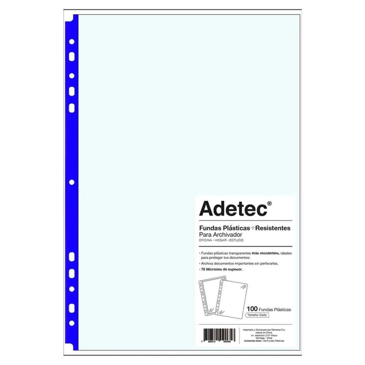 ADETEC - Funda Archivador Resistente Carta Borde Azul 100 Und