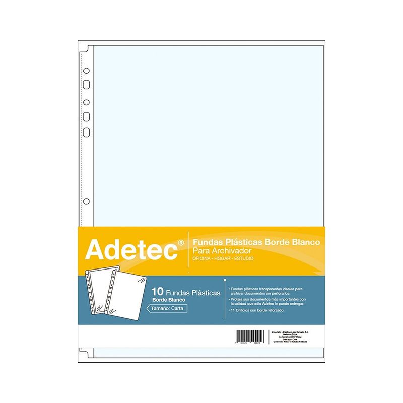 ADETEC - Funda Plástica Para Archivo Carta Borde Blanco 10 Unidades