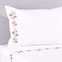 Sábana Bordada Enredadera Rojo 220 Hilos Super King