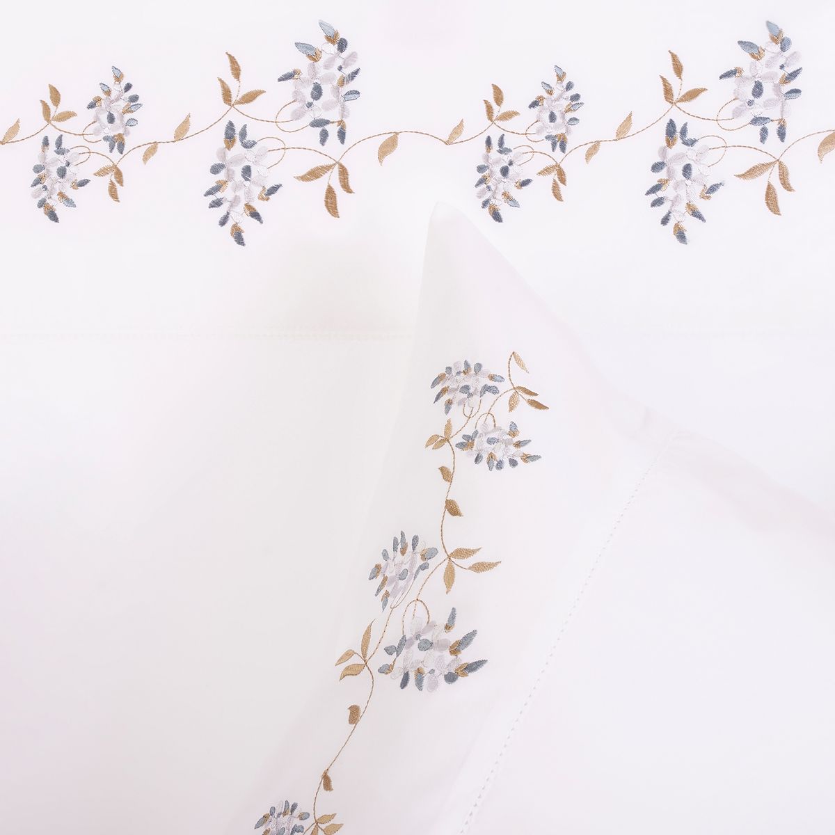 NINA HERRERA - Sábana Bordada Enredadera Azul 220 Hilos 2 Plazas