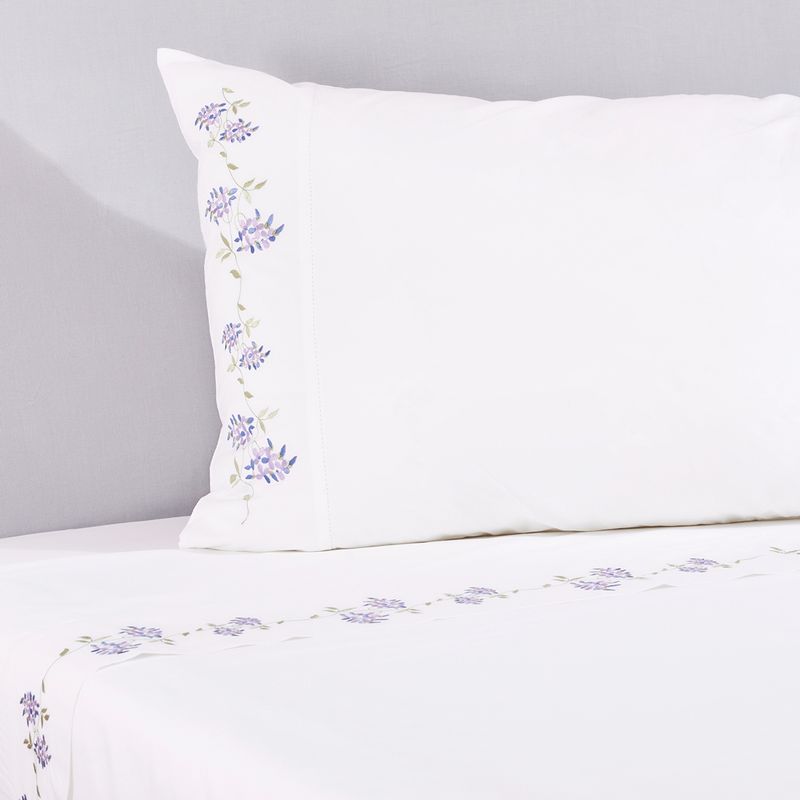 NINA HERRERA - Sábana Bordada Enredadera Lila 220 Hilos 1,5 Plaza