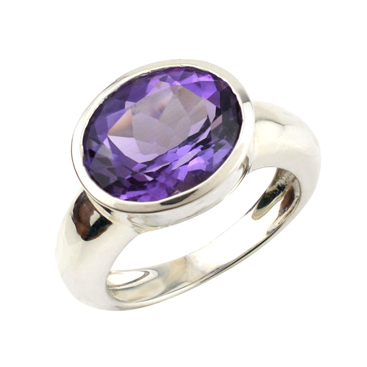ALYN B JOYAS - Anillo de plata pulido  con gema Amatista en forma ovalada