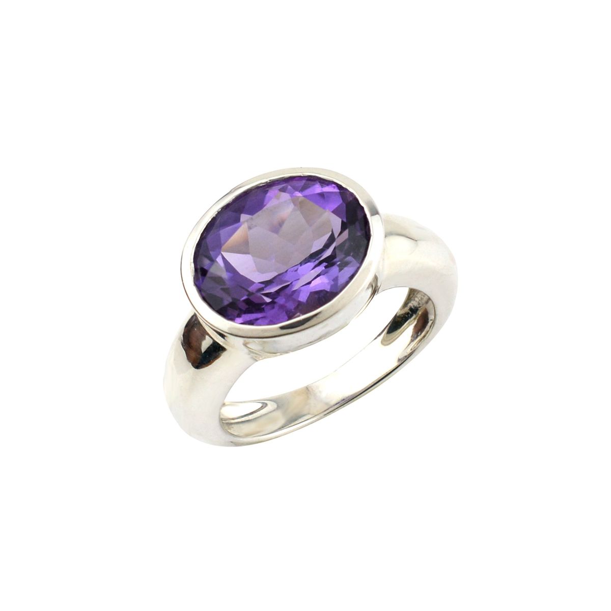 ALYN B JOYAS - Anillo de plata pulido  con gema Amatista en forma ovalada