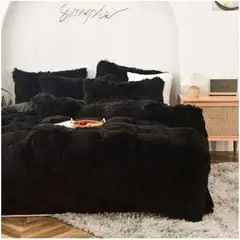 GENERICO - Cubrecama Peludo con chiporro Negro 2 plazas