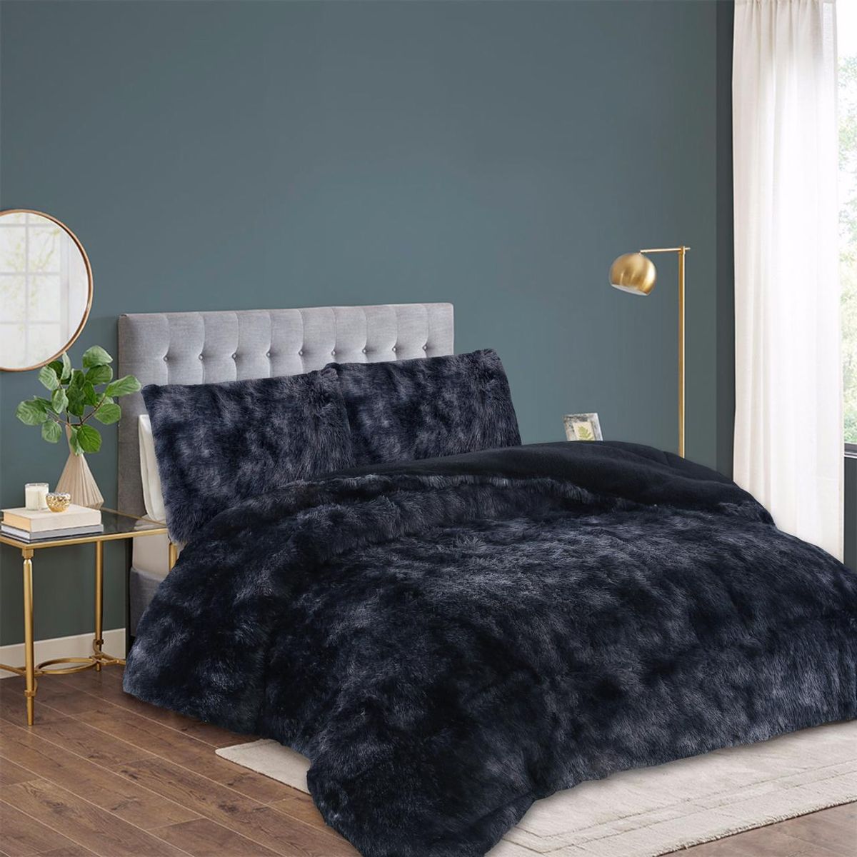 GENERICO - Cubrecama Peludo con chiporro Negro J 2 plazas