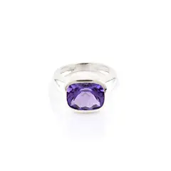 ALYN B JOYAS - Anillo de plata pulido rectangular Amatista