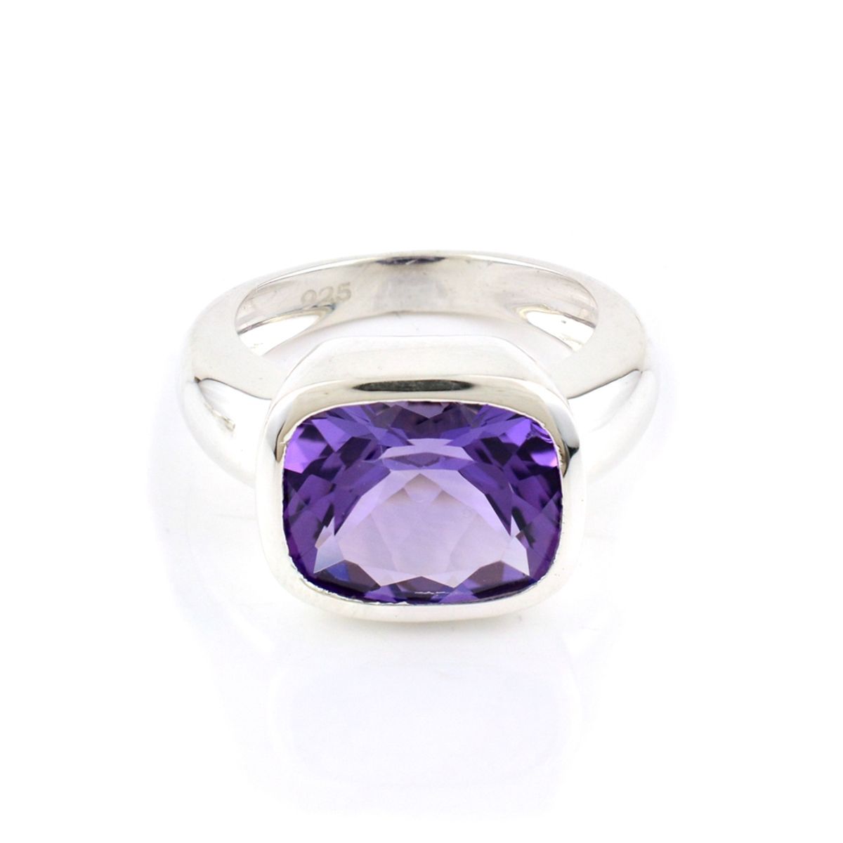 ALYN B JOYAS - Anillo de plata pulido rectangular Amatista