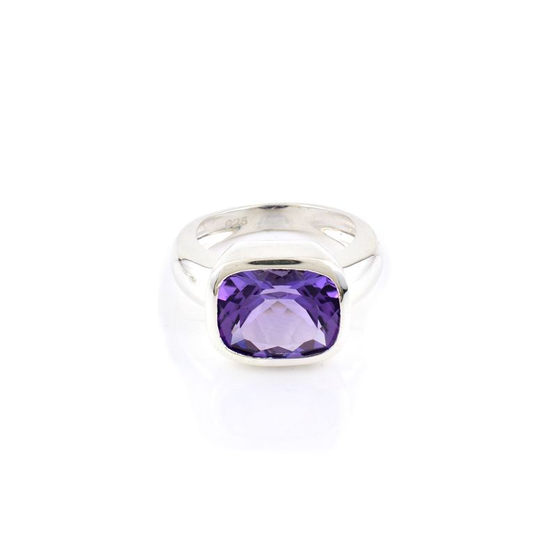 ALYN B JOYAS - Anillo de plata pulido rectangular Amatista