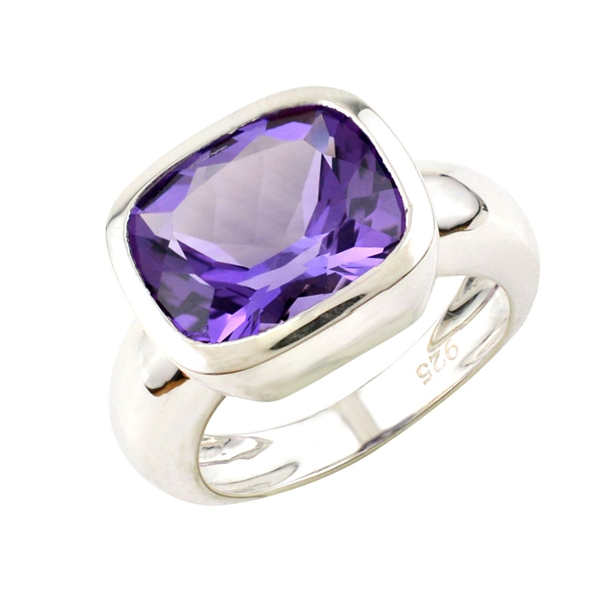 ALYN B JOYAS - Anillo de plata pulido rectangular Amatista