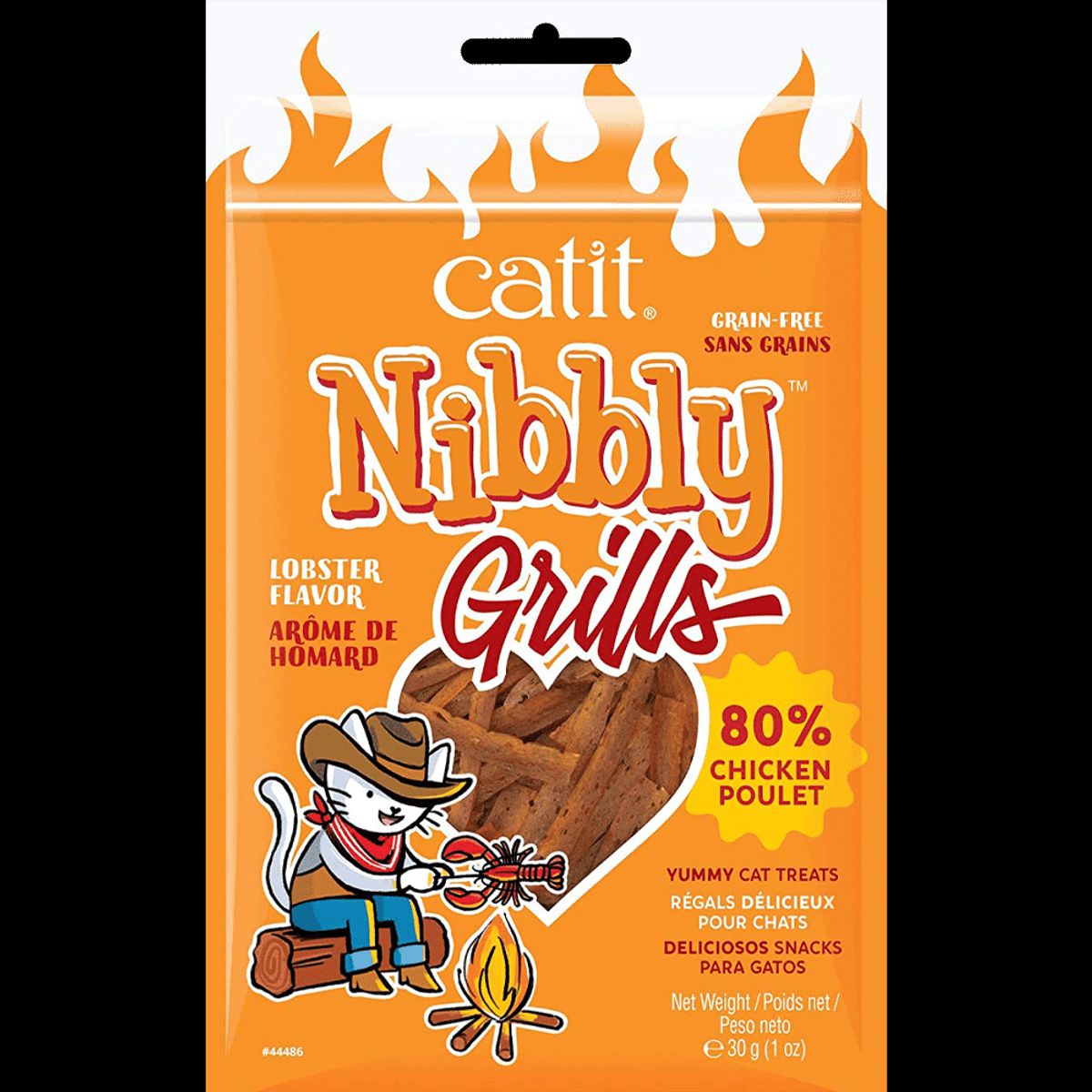 CATIT - Snack Catit Nibbly Grills Sabor Pollo y Langosta Gato, 30gr
