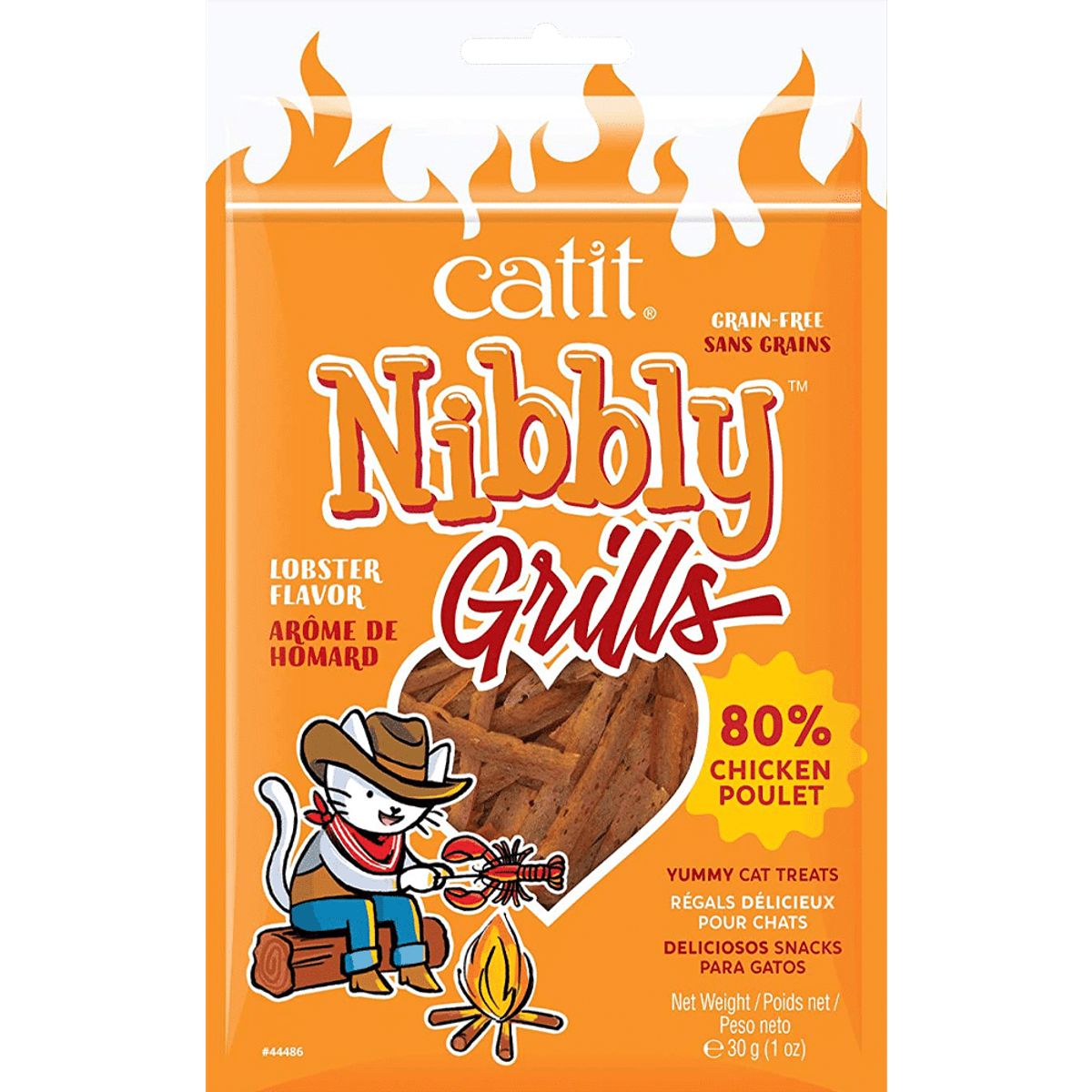 CATIT - Snack Catit Nibbly Grills Sabor Pollo y Langosta Gato, 30gr
