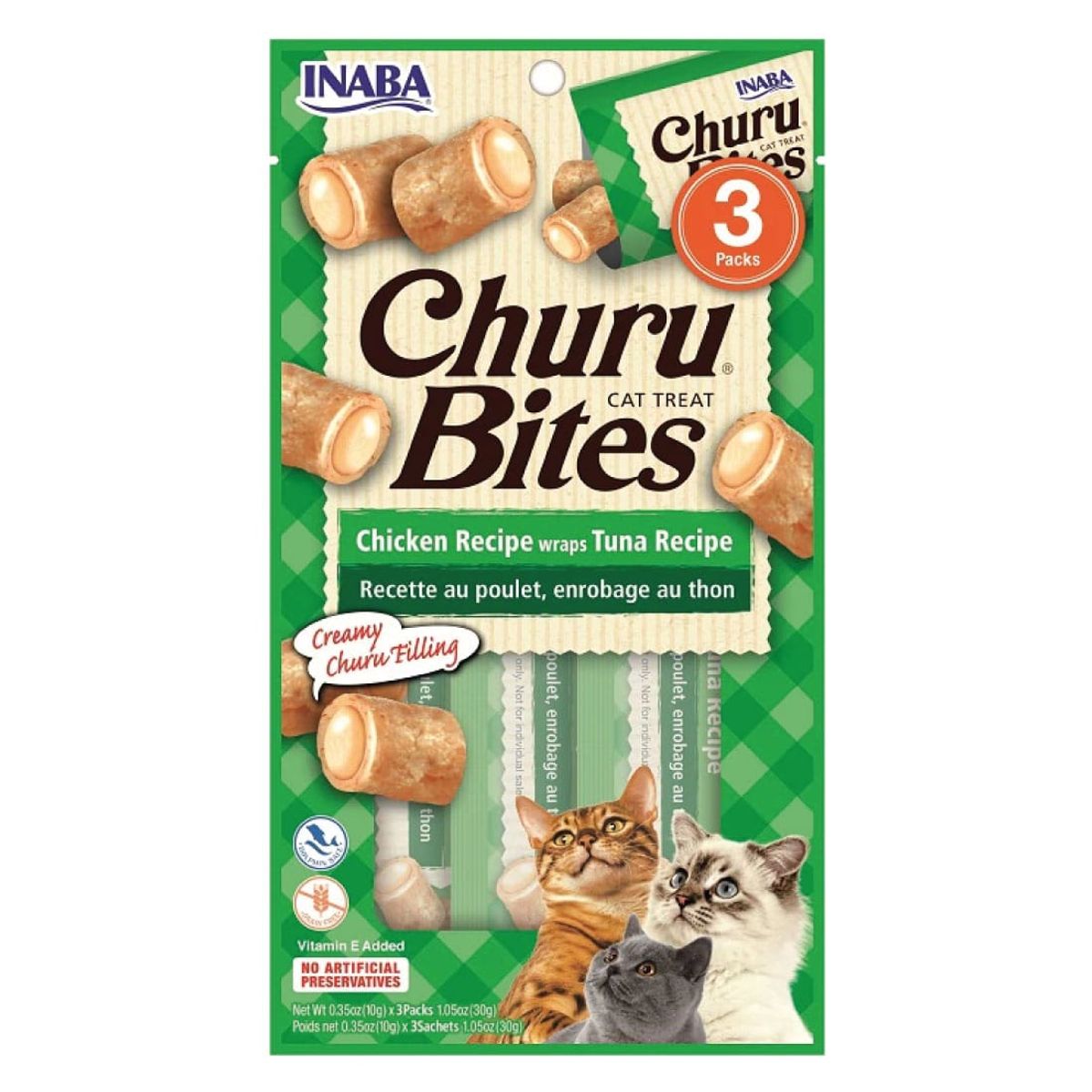 INABA - Snack Inaba Churu Bites Atun Envuelto en Pollo Gato, 3 Tubos