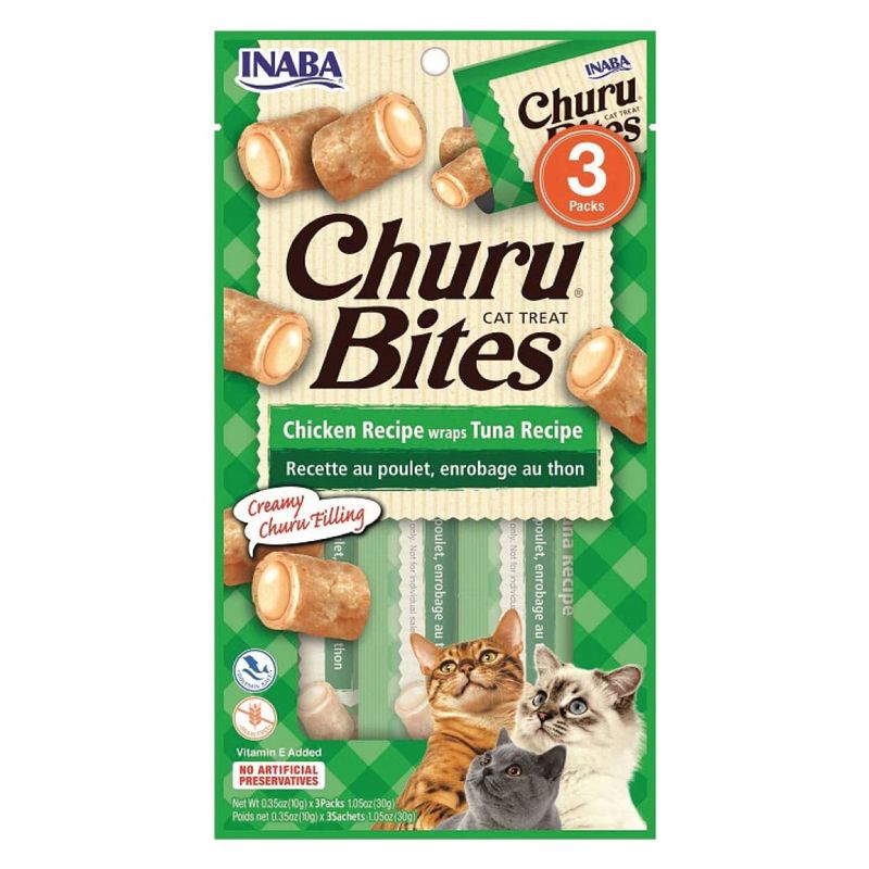 INABA - Inaba Churu Bites Snack Gato Atun Envuelto en Pollo, 3 Tubos