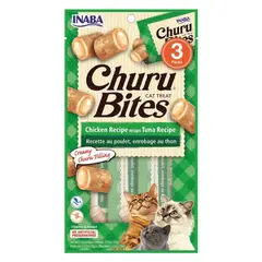 INABA - Churu Bites Snack Gato Atun Envuelto en Pollo, 3 Tubos