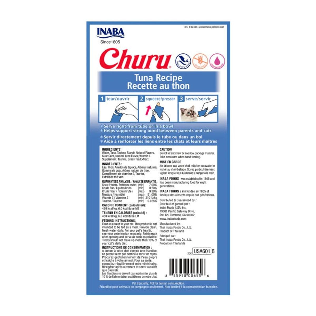 INABA - Snack Inaba Churu Gato Sabor Atún, 4 Tubos