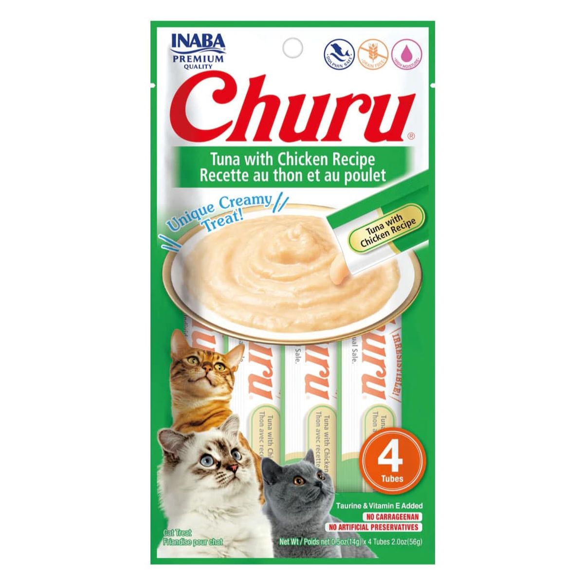 INABA - Snack Inaba Churu Gato Sabor Atún y Pollo, 4 Tubos