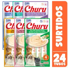INABA - Churu Gato Pack 6 Sobres (24u) Snack Cremoso, Sabores