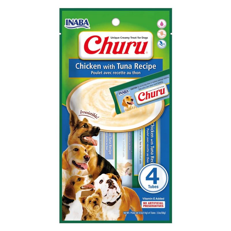 INABA - Inaba Churu Snack Perro Sabor Pollo y Atun, 4 Tubos
