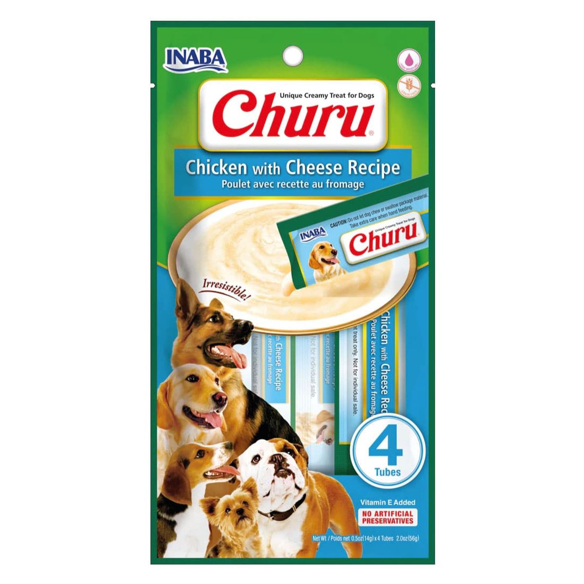INABA - Snack Inaba Churu Perro Sabor Pollo y Queso, 4 Tubos