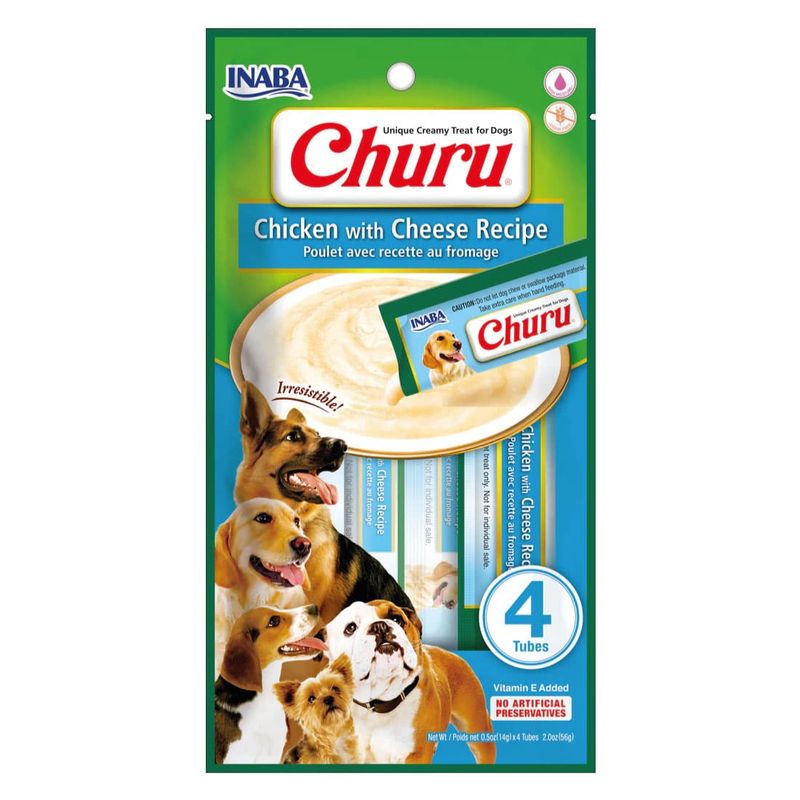 INABA - Inaba Churu Snack Perro Sabor Pollo y Queso, 4 Tubos